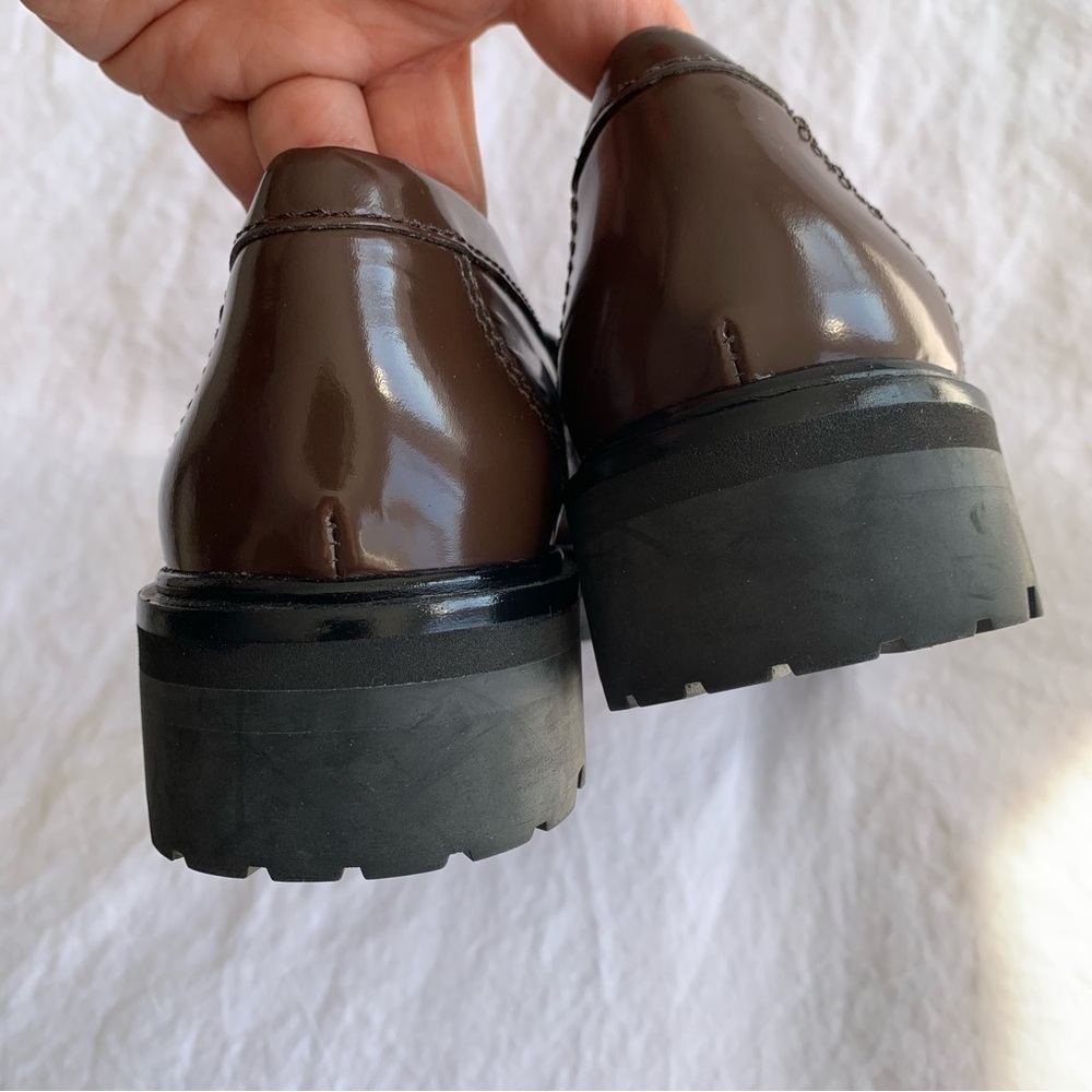 Reformation Agathea Chunky Loafer Leather Patent Shiny Platform Shoes Espresso - Picture 9 of 12